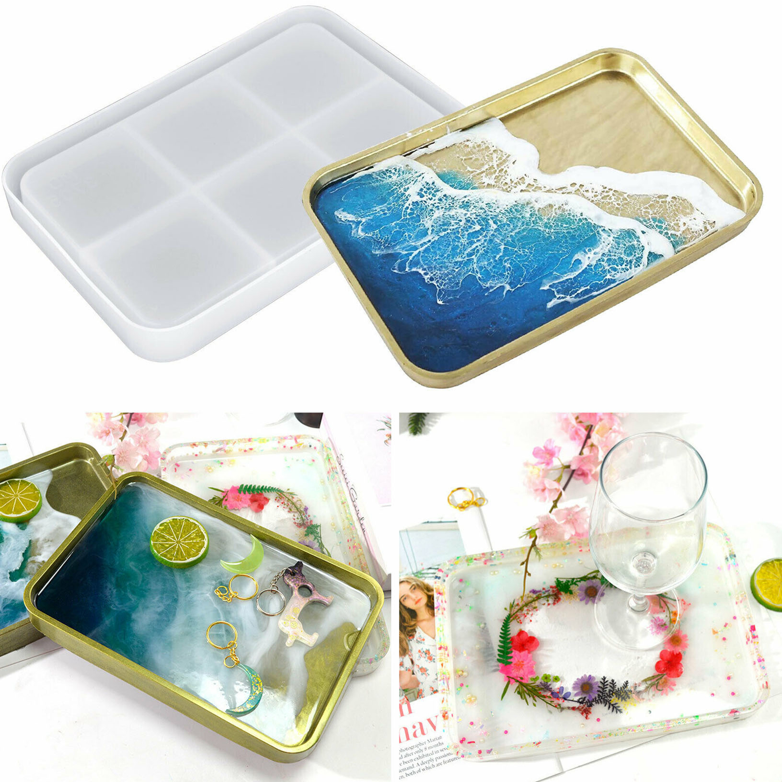 DIY Silicone Large Tray Resin Casting Mold Epoxy Mould Craft Rectangle
