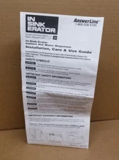 InSinkErator Instant Hot Water Dispenser Model H-770 Installation Manual ONLY