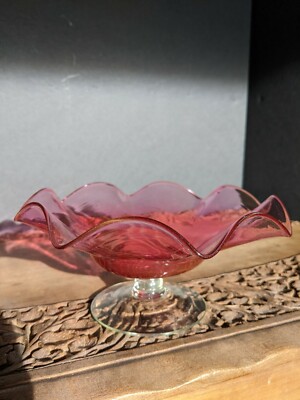 Vintage Ruffled Edge Pink Candy Mint Pedestal Dish 2 color curio 2 flea bites 
