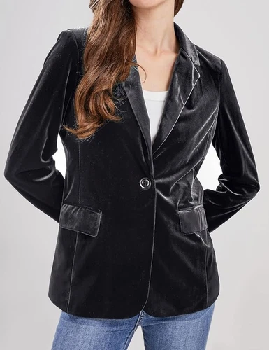 Damen 1 Knopf tailliert Samt Blazer Sakko Business Anzug Jacke Arbeit Büro Top - Bild 12 von 54