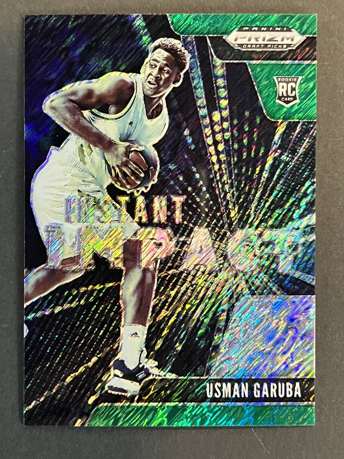 2021-22 Panini Prizm Usman Garuba RC SSP Instant Impact FOTL Green Shimmer 3/5