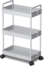 Ronlap 3 Tier Classic Storage Rolling Cart, Slim Storage Cart with Wheels Slide 