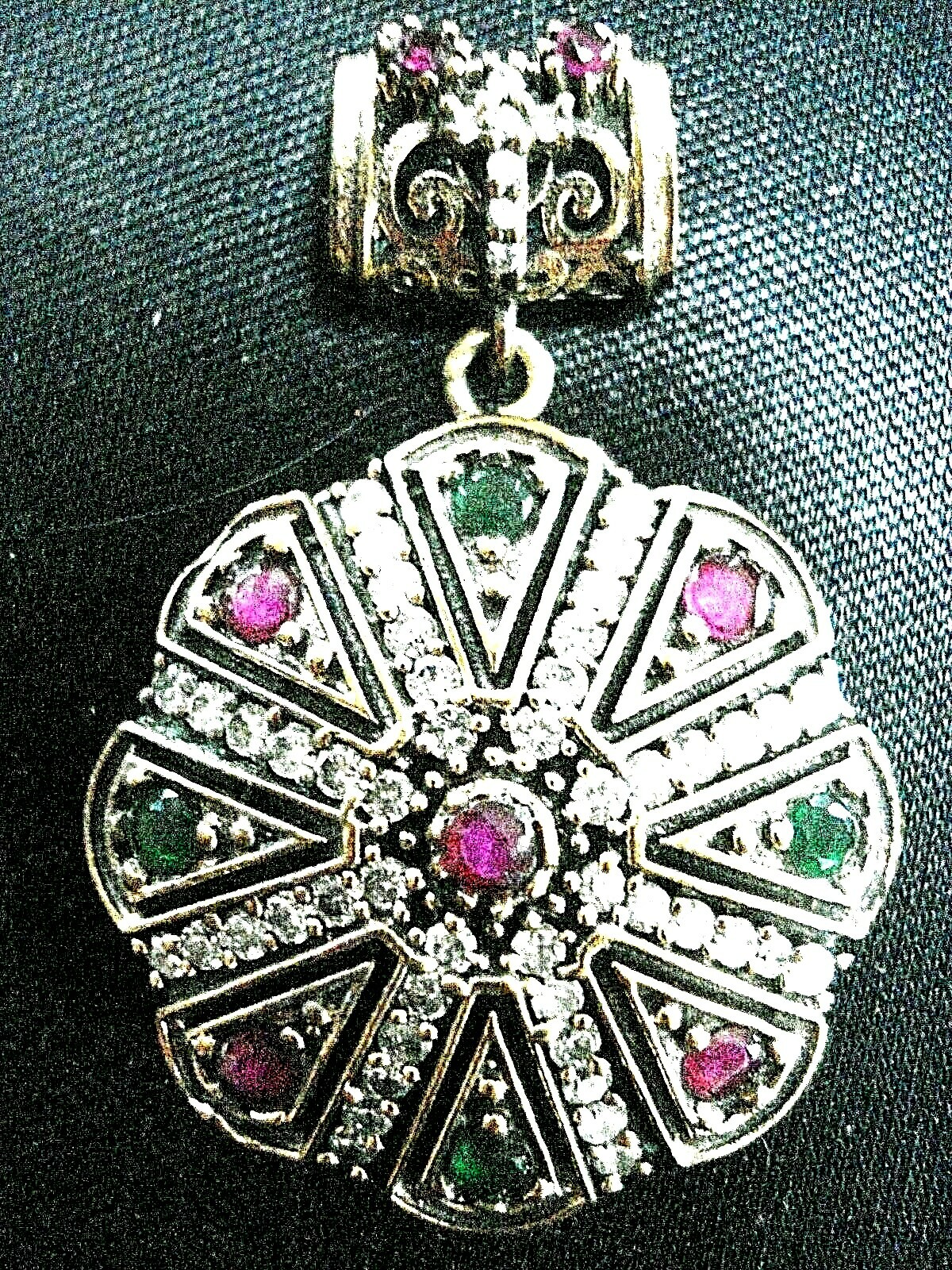 Beautiful Turkish Emerald Ruby Diamond Brass & St… - image 3
