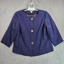 Chico's Blazer Cardigan Women Sz 1 Silk Blend Snap Button Lined Textured Purple