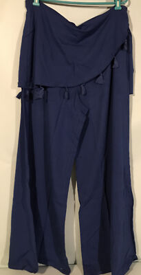 Soft Surroundings Harem Pants Woman s 2X Navy Blue Tassel Scarf Belt New Stretch