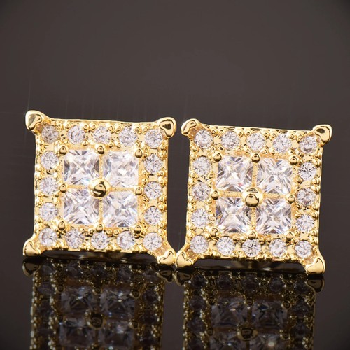 10mm Square Cut Cluster Earrings – Iced Out, 18K Gold Plated, Hip Hop Jewelry - Bild 1 von 9