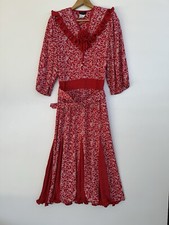 Diane Freis Red Vintage Belted Maxi Dress 100% Polyester