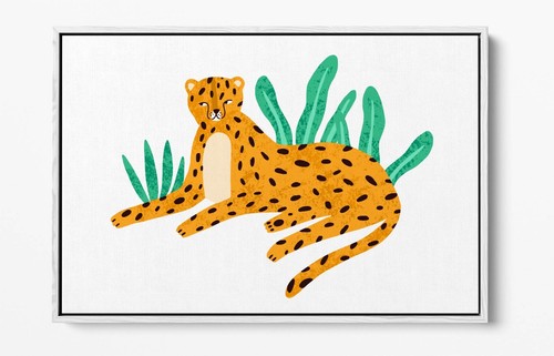 CARTOON YELLOW LEOPARD KIDS ART -DEEP FLOAT EFFECT FRAMED CANVAS WALL ART PRINT - Foto 8 di 12