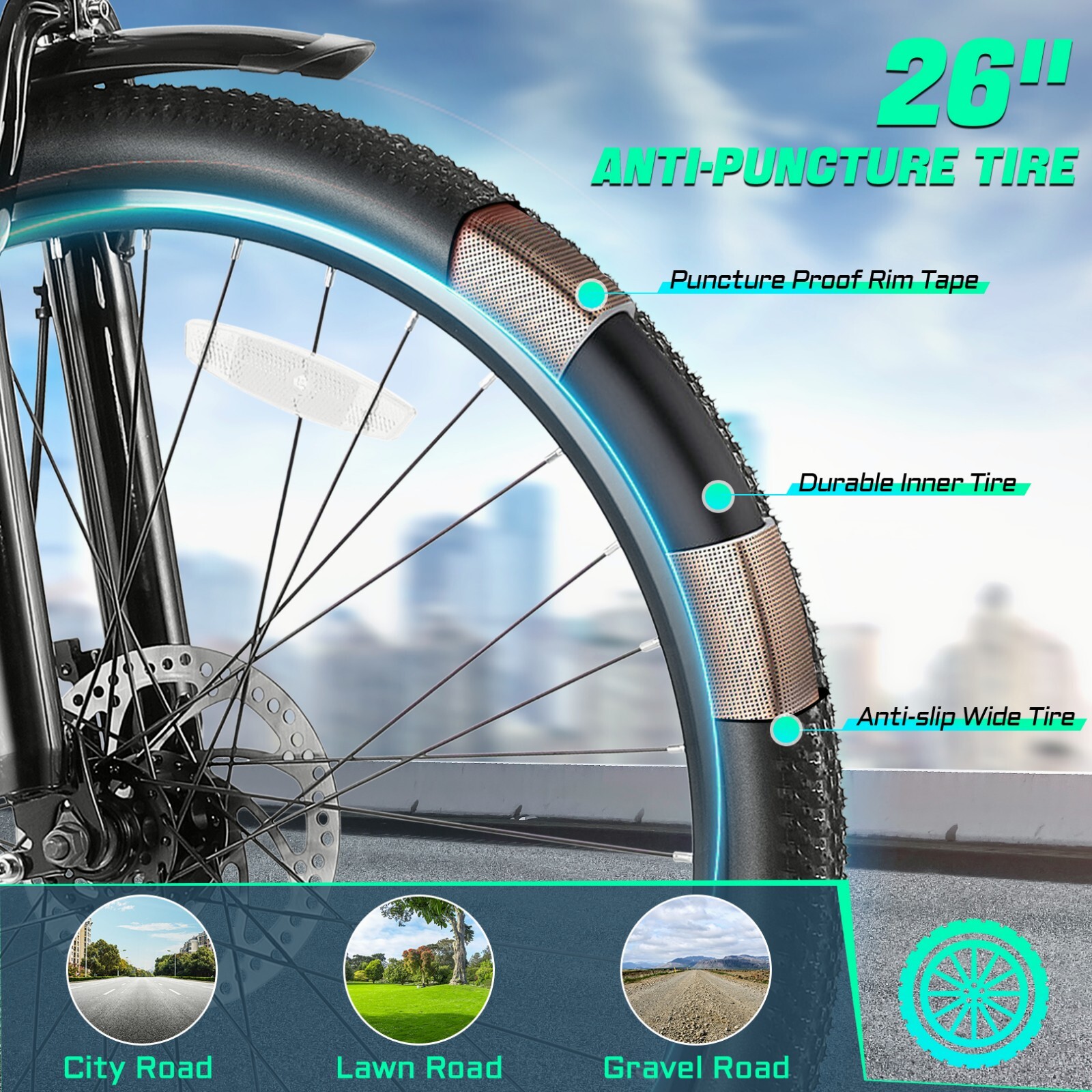 Electric Bike 26 in City Commuter Bicycle Low-Step Thru E-bike Shimano 7 Speed