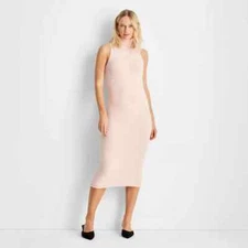 Women's Sleeveless Fuzzy Sweater Midi Dress - Future Collective Peach Orange Med