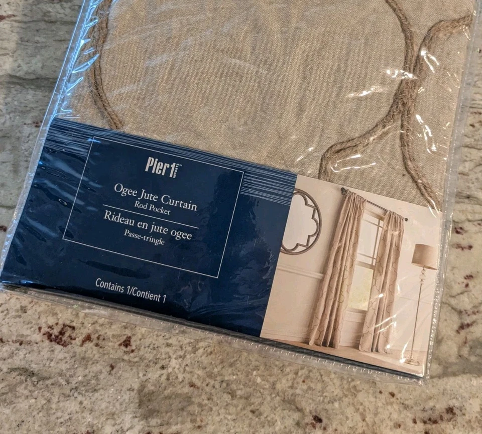 Pier 1 Importaciones Bordado Ogee Yute Cortina Barra Bolsillo 48" x 84" Alto NUEVO Playa Foto 2 de 4