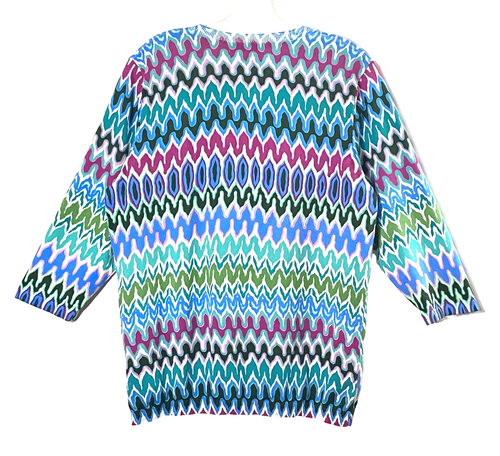 August Silk Geometric Cardigan Size XL Multicolor 3/4 Sleeves Clear Buttons - Picture 4 of 13