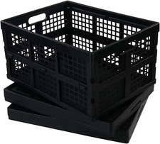 34 L Plastic Rectangular Collapsible Crates, Pack for 3, Black Folding Crates