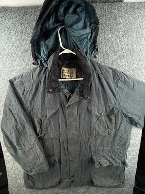 Barbour Newcastle Waxed Jacket Men Full Zip 2XL Blue Insulated Winter Hooded