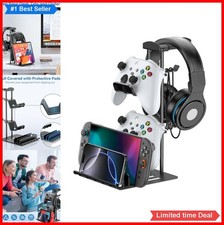 Headphone Stand Controller Holder Desk Organizer Aluminum Bar Cable Hole Black