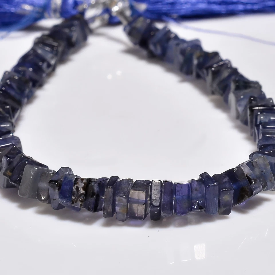 100% Natural Iolite Gemstone Square Shape Smooth Beads 5 mm Strand 8" UGB-458 - Image 3 of 3