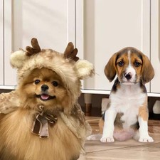 Pet Christmas Reindeer Costume Xmas Apparel Clothes Pet Elk Cosplay Dress