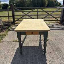 Pine Kitchen Table With Worn Painted Legs - Farmhouse - Cottage