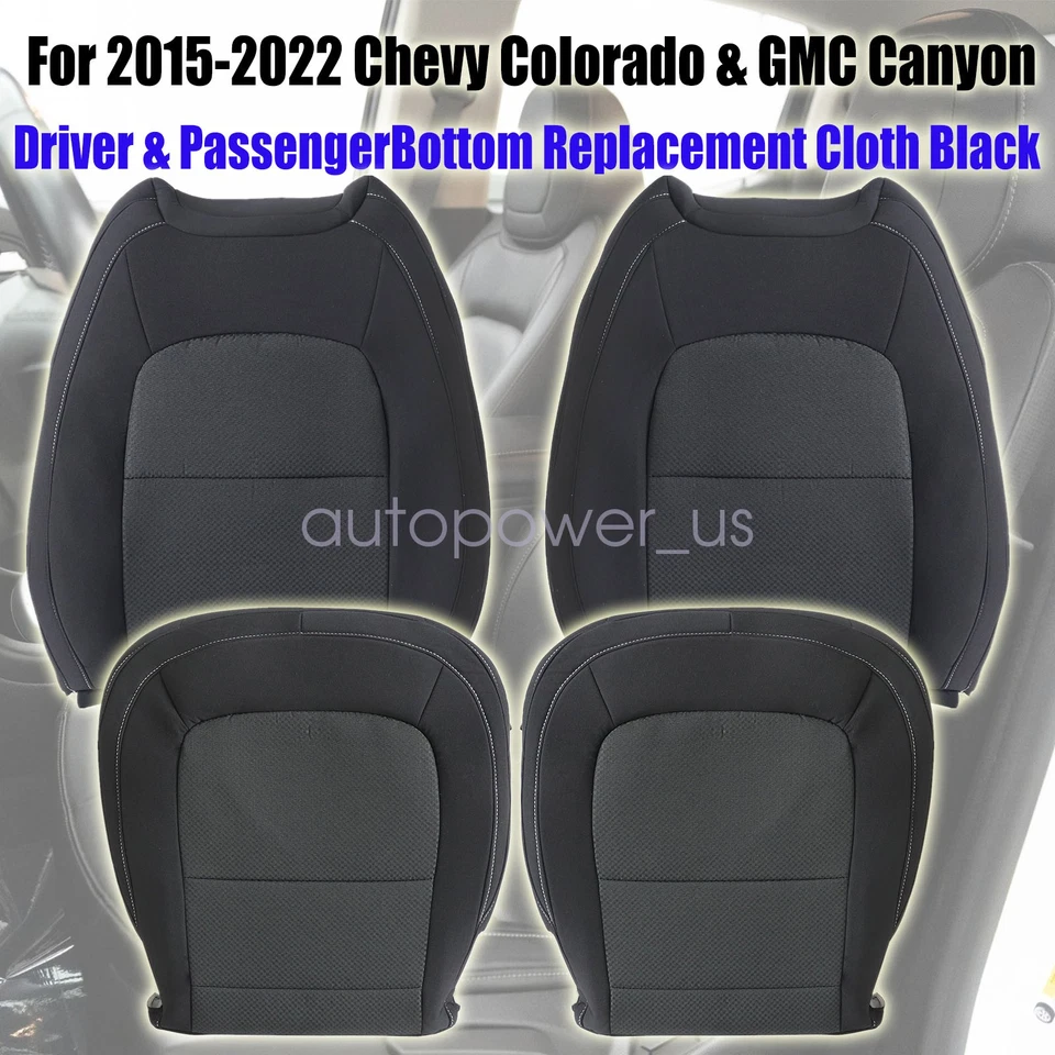 Driver &Passenger Bottom-Top Cloth Seat Cover Black For 2015-2022 Chevy Colorado - Imagem 3 de 4