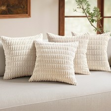 MIULEE Pack of 4 Cream White Corduroy Decorative Throw Pillow Covers 22x22 Inch