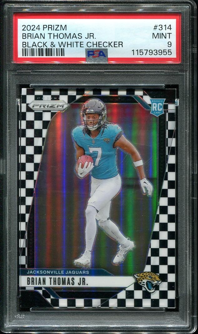 2024 Brian Thomas Jr. Rookie Card Prizm Black & White Checker #314 Jaguars PSA 9