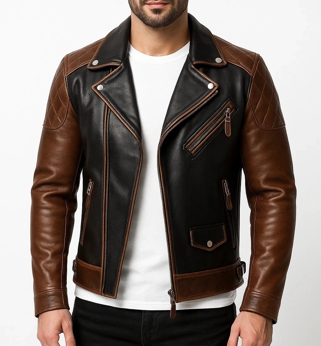 Men’s Genuine Leather Cafe Racer Jacket – Brown & Black Motorcycle Biker Style
Opens in a new window