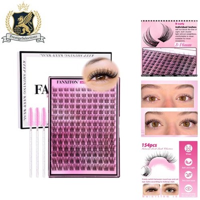 Complete Eyelash Extension Kit with 154 Pcs Wispy Lashes & Lash Brushes Included