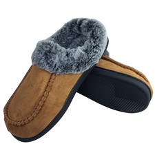 Mens Slippers Warm Fleece Lined Moccasin Clog Anti Slip Fur Winter Shoes UK 8-10
