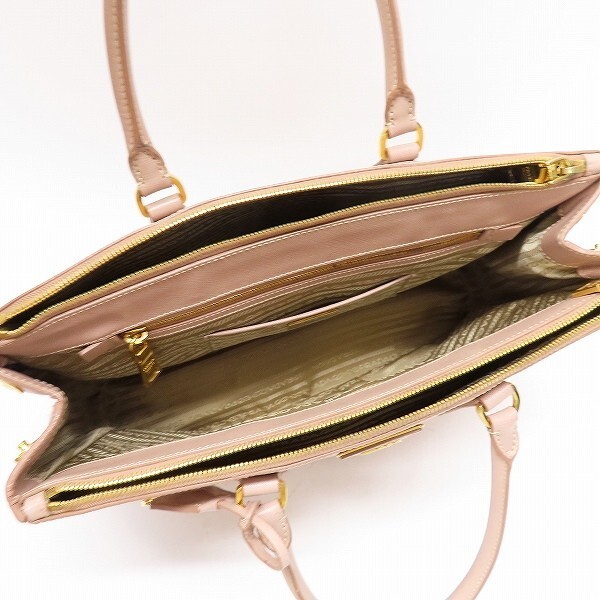 anb PRADA Galleria Handbag Tote Bag Pink Beige Triangle Logo Plate Women s 89523 thumbnail 6