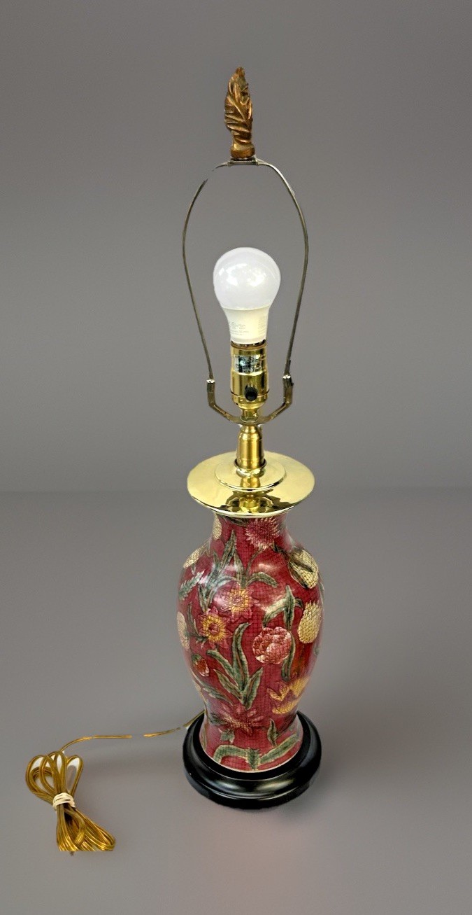 Chinoiserie Porcelain Table Lamp 27.5” Tall Vintage