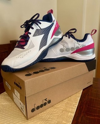Diadora Blushield Torneo 2 Tennis Shoes - Women's Size 9 - White/Navy/Pink