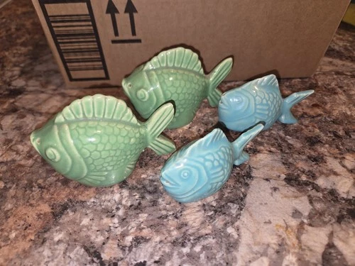 Vintage Chicken of the Sea Bauer Pottery Fish Salt & Pepper Shakers 50’s 2 sets