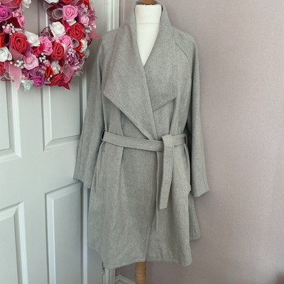 Size 18 Body Flirt Light Grey Wool Mix Long Wrap Coat Belt PB