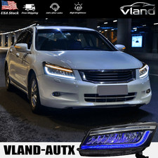 Vland Full Led Headlights For 2008-12 Honda Accord 8th Gen Wanimation Bule Drl