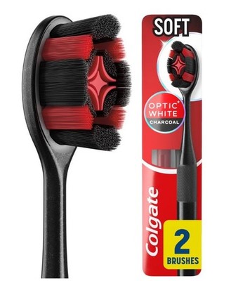 2 Pack Colgate Optic White Charcoal Toothbrushes Soft Adult Full Head