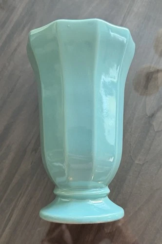 McCoy Footed Pedestal TEAL Aqua Turquoise Panel VASE  7 1/2" Vintage GLOSSY EC