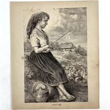Antique 1879 Engraving Lucy Lee Farmer Girl Old 1800’s Art Print Geese Ducks