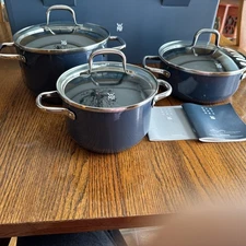 WMF Fusiontec Essential 3 Piece Set Low High Casserole 20 Cm 16 Cm Blueberry NEW