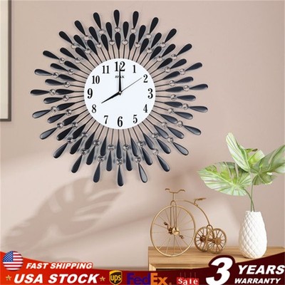 Luxury Large Wall Clock 3D Metal Living Room Feather Wall Watch Home Decor New