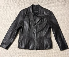 Vintage Wilsons Leather Pelle Studio Black Blazer Jacket Womens Large 3-Button