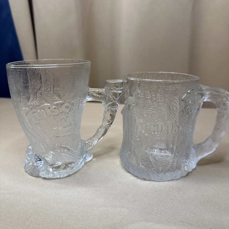 1993 Flintstones McDonald's Complete Set Of 2 VTG Frosted Glass Mugs GUC 