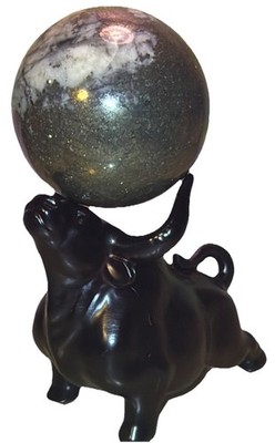Fluorescent Mineral Sphere Bull Sculpture Display, Approx. 4'' Sphere, 8'' Bull