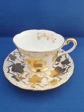 Vintage Royal Chelsea English Bone China Teacup and Saucer 358A Gold Leaves 