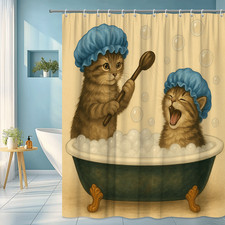 Cute Cat Shower Curtain with Kittens in a Bathtub - Fun Bathroom Decor