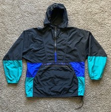 Vintage LL Bean Anorak Jacket Mens Large XL Blue 90s Colorblock Aztec