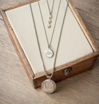 Aromatherapy Essential Oil Diffuser Necklace w/ 3 Pendants Lotus Locket & Chain
