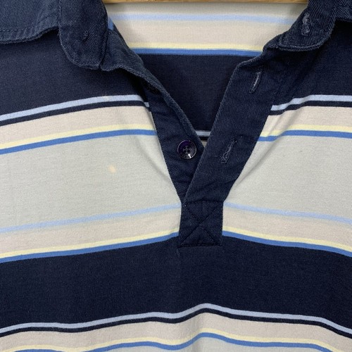 Quiksilver polo shirt mens medium blue white striped Y2K surf cotton - Picture 4 of 9