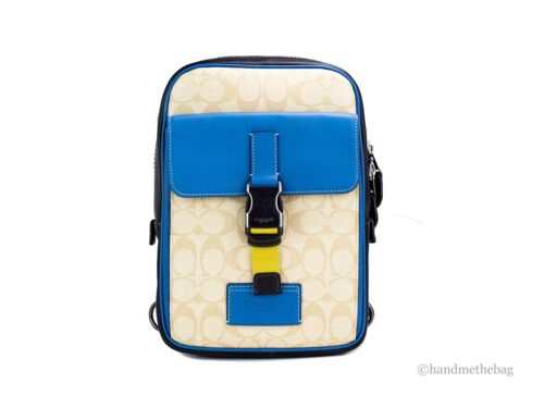 Coach (CH117) Khaki Blue Jay Colorblock Track Pack Shoulder Bag Backpack - Afbeelding 1 van 7