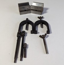 STARRETT NO. 278 SET OF MATCHED V-BLOCKS AS PICTURED USED W/ CLAMPS AS PICTURED