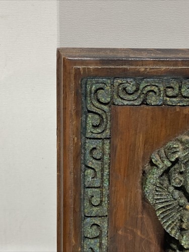VTG. Crushed Malachite WALL PLAQUE AZTEC MAYAN Man God Artesania Mexicana Art - Picture 5 of 15